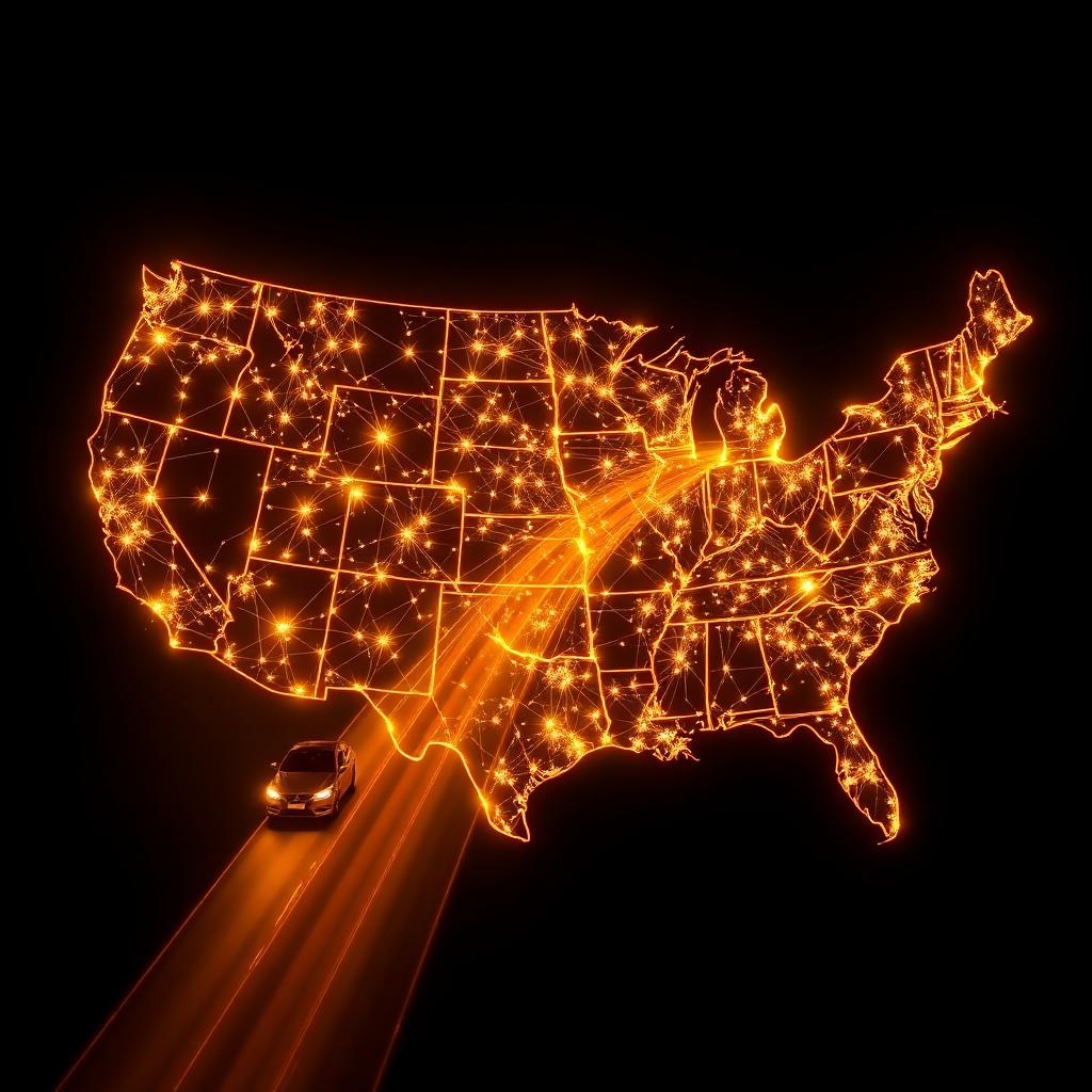 Golden highway map of America