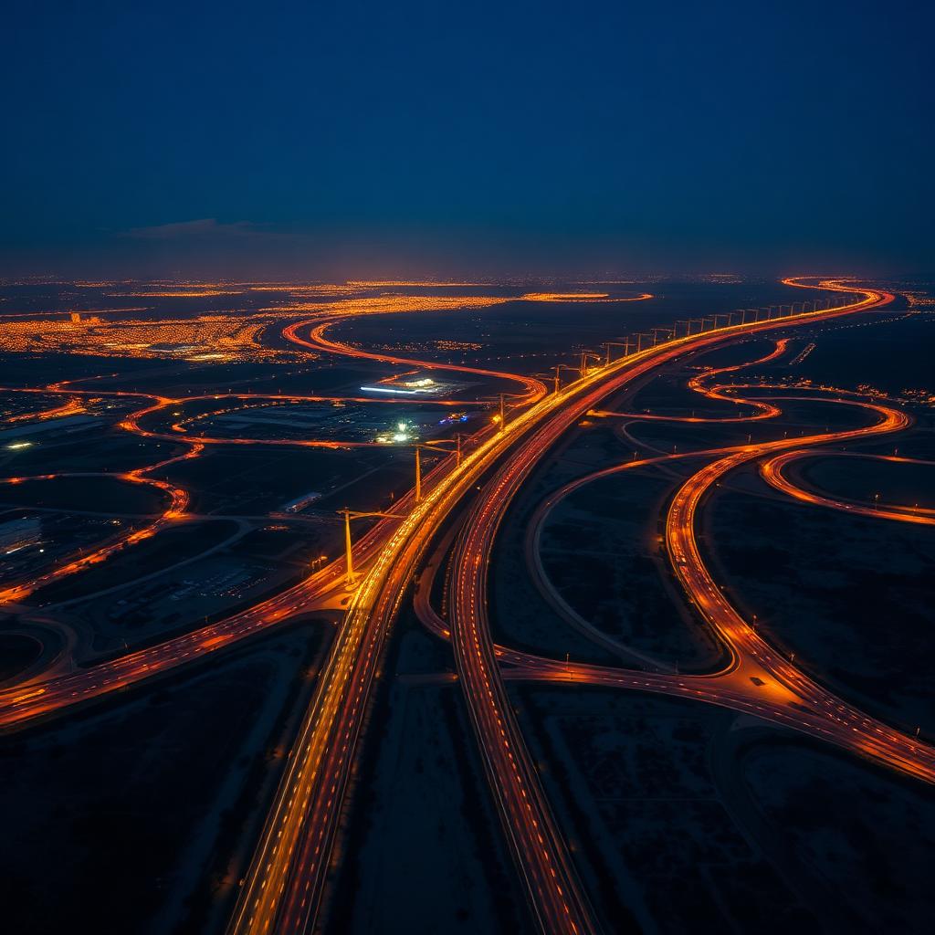 American highways glowing at night
