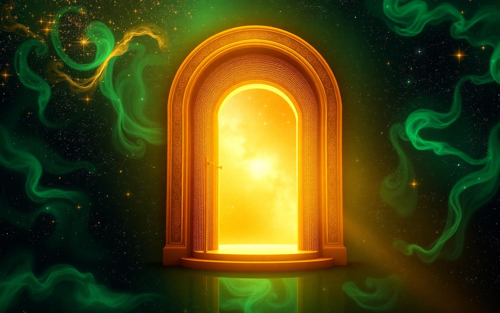 Glowing golden doorway to prosperity